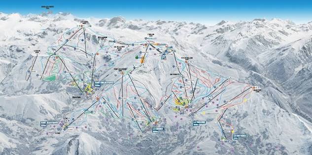 Pistekaart van het skigebied Les Sybelles
